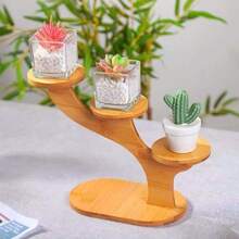 1 Pack, Desktop Multi-Layer Small Flower Stand, Green Radish And Succulent Bay Window Sill, Mini Flower Pot Shelf On The Living Room Balcony Desk, Bamboo Wood - Support - View 2