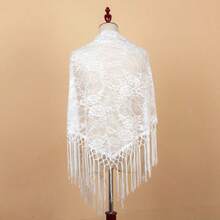 1pc New Crochet Tassel Triangular Shawl, Fashionable Elegant Cheongsam Bridal Gown, Suitable For Wedding, Party, Halloween, Christmas, Valentine's Day, And Everyday Wear - White - View 2