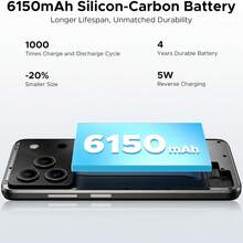 DOOGEE Note 56 Android 16 智慧型手機 無合約，6150mAh 電池，8.45mm 極薄 + 6.56" HD + 90Hz 平價手機，八核心，24 GB + 64 GB，4G 雙卡解鎖手機，臉部辨識/GPS/OTG - 北極白 - 查看 4