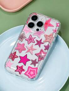 Pink Star Pattern Printed Phone Case, Y2K Aesthetic Transparent Protective Cover, Shiny Star Soft TPU Protective Case, Cute Girl Phone Case Compatible With IPhone 13/11/17/17pro/16/14/15/15pro/15 Plus/15 Promax/7plus/8plus/X/Xs Max/Xr/11pro/12pro/13pro/14pro/12mini/13mini/11promax/12promax/13promax/14promax/14plus/17pro Max/17Air/6/6s Plus/7/8/16Pro/16plus/16promax/Se2/17promax&Compatible With Samsung Galaxy/A54/A14/A12/A13/A15/A32/A33/A24/A52S/S20/S21/S22/S23/S24/S23Plus/S24ultra/S25/A15/A33/A23 - Multicolor - View 1