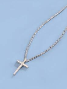 BALMORA 1pc Minimalist S925 Sterling Silver Polished Cross Necklace, Party Gift For Women - Silver - View 4