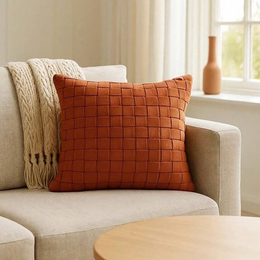 Macrame Cotton Ribbon Cushion Cover Boho Chic Rustic Trance Modern 45CM X 45CM - Terracotta - View 1