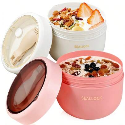 2 tazas de avena, tazas portátiles de yogur para el desayuno con tapa y cuchara, tazas de ensalada selladas para acampar al aire viajar, aptas para yogur, fruta, avena de la noche, desayuno, verduras, aperitivos y cereales