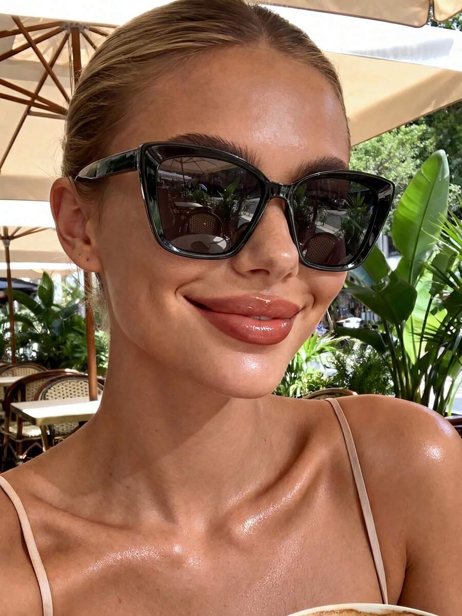 一副男女通用复古优雅猫眼眼镜，适合钓鱼、度假、运动、旅行、街头风、驾驶、海滩、节日、户外活动、派对等场合。 - 黑灰 - 查看 1