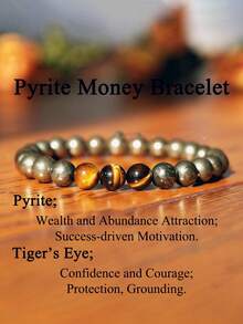 Natural Stone Pyrite & Tiger Eye Men's Bracelet, Confidence, Wealth, Power, Protection Bracelet, Strong Money Mindset Men's Yoga Meditation Jewelry - Multicolor - View 1