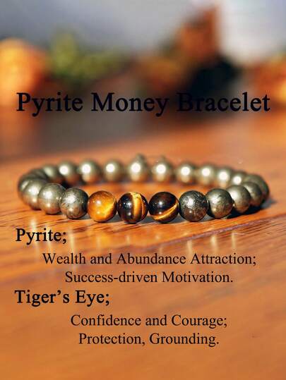 Natural Stone Pyrite & Tiger Eye Men's Bracelet, Confidence, Wealth, Power, Protection Bracelet, Strong Money Mindset Men's Yoga Meditation Jewelry