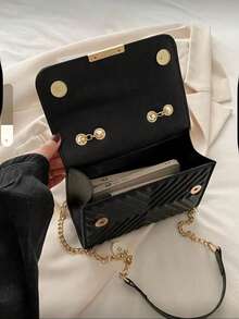 Fashionable Solid-Color Quilted Chain Shoulder Bag.Summer Bag.Black Bag - Black - View 9