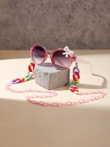 1 Set 1 PC Girl 4-8Y Cute Bow Cat-Eye Frame Fashionable Pink Glasses And 1 PC Bohemian Ring Buckle Eyeglass Chain, Suitable For Daily Outfit Matching, Ideal As A Holiday Gift - Multicolor - View 7