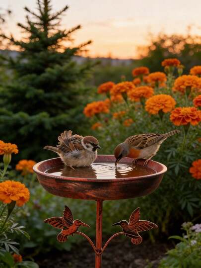 1pc Vintage Cast Iron Bird Bath And Feeder 2-In-1, Multiple Statue Styles Available. Rust-Resistant 5-Claw Stable Ground Stake, Outdoor Garden Decor, Bird Drinking And Bathing Station, Easy To Clean, Ideal For Spring/Summer Outdoor Decoration, Must-Have For Bird Lovers.