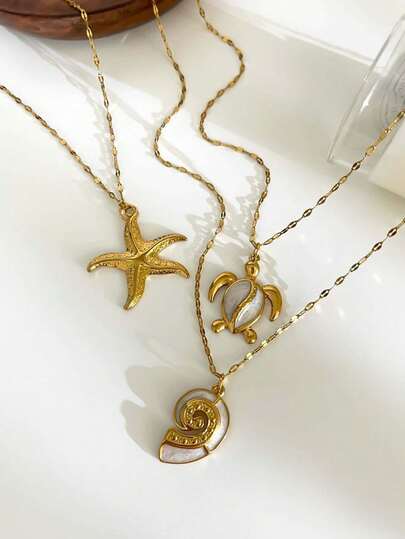 1 件装不锈钢波西米亚风时尚个性化多功能海洋生物钛钢吊坠项链（女士款）