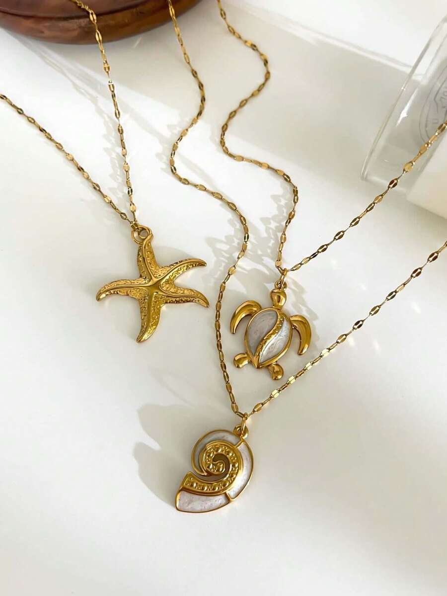 1 Piece Stainless Steel Bohemian Style Fashion Personalized Multifunctional Marine Life Titanium Steel Pendant Necklace For Women - Multicolor - View 1