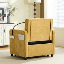 Two-In-One Sleeper Chair, Single Sleeper Sofa, Chenille Armchair (With Cushions And Side Pockets), With A Small Table On One Side And A Storage Bag On The Other, Complete - Mustard Yellow - View 5