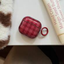 Retro Red Plaid Earphone Case With Hanging Ring, Cute & Minimalist Protective Cover Compatible With AirPods Pro 2, Pro, 4, 3, 1/2 For Women - Red - View 3