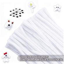 260 que uốn tóc dùng cho thủ công mỹ nghệ, thân nhung kèm 60 mắt nhựa đen trắng, bộ dụng cụ thủ công tự làm đơn giản, quà tặng Ngày của Mẹ, các dự án ngày lễ. - 200 que uốn dẻo + 60 mắt giả - Xem 16