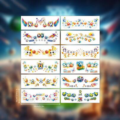 FIFA Pegatinas de cara con temática de partido de fútbol de la Copa del Mundo, set de pegatinas de cara con patrones múltiples para animar, crea una atmósfera de apoyo para los fanáticos, también adecuado para maquillaje de fiesta temática