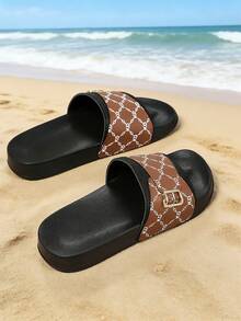 Dép đi trong nhà 4 mùa, dép đi trong nhà tắm, dép thể thao ngoài trời & đi biển, dép lê, dép xỏ ngón, mềm mại & thoải mái, thoáng khí, thiết kế họa tiết bất đối xứng. - màu nâu - Xem 4