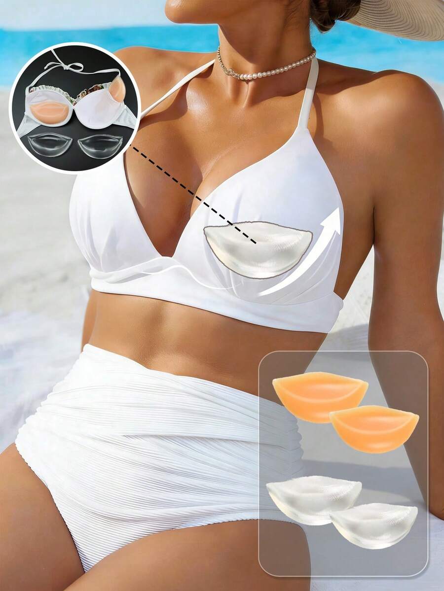 2pcs Super Soft Silicone Breast Pads, Gel Enhanced Bust Enhancers, Suitable For Bras, Can Lift Bust, Non-Slip Sticky Lift Pads. Bikini Halter Style, Seamless Bra Lift, Soft & Comfortable Women's Lingerie Accessory. - Multicolor - View 1