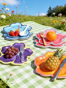 8pcs/Set - Hibiscus Pattern Paper Plates, Colorful Hawaiian Flower Shaped Disposable Plates, Convenient For Summer Parties, Spring Gatherings, Banquets And Other Occasions. Also Suitable For Hotels, Homes, Restaurants And Other Daily Life Scenarios. - Multicolor - View 5