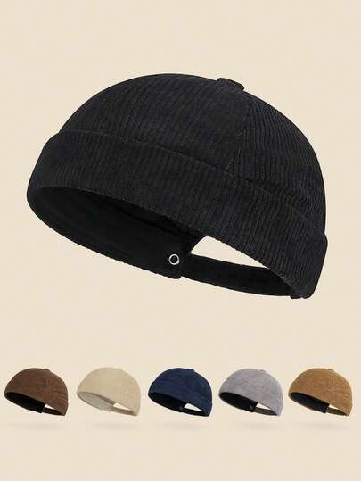 Gorra de marinero de pana retro unisex, gorra sin visera ajustable, gorra de motocicleta de moda para usar en la calle, versátil gorra casual de Tang para todas las estaciones