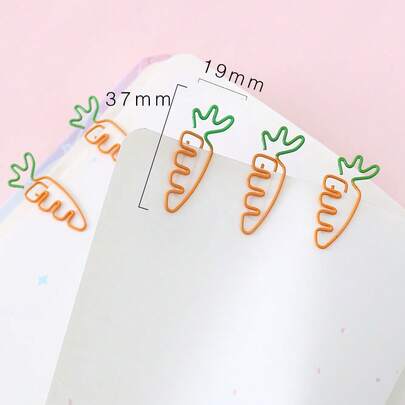 12/24 Clips de papel con diseño de zanahoria de dibujos animados - Esquema de color naranja y verde de dos tonos, útiles de oficina con tema de Pascua, adecuados para decoración del hogar o la escuela, clip lindo