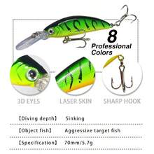 1pc Long Tongue Sinking Minnow - Durable ABS Material, 2.76 Inch/5.7g, 3D Eyes, With Treble Hooks, Compact And Agile, Increases Catch Rate - Suitable For Various Fish Species - Multicolor - View 6