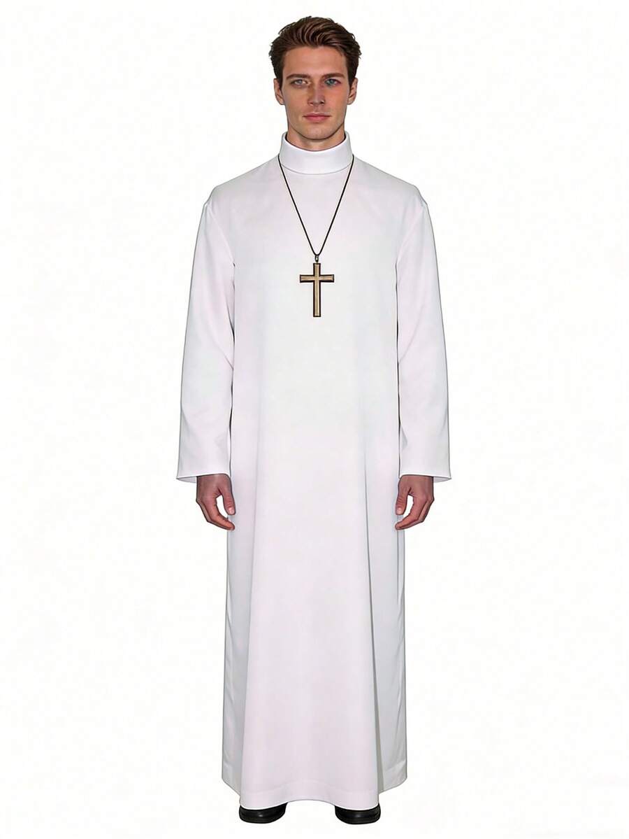一套中东阿拉伯牧师长袍，宗教神职人员长袍角色扮演服装，白色圣袍 - 白色 - 查看 1