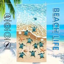 1 Peça Toalha de Praia Extra Grande Ultramacia de Microfibra com Padrões Fofos de Estrela-do-mar e Tartaruga, Leve e Moderna, 180 x 80 cm - 19 - Visão 5