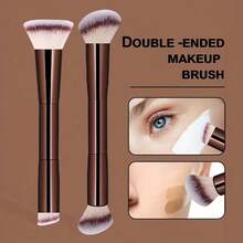 Professional Dual-Ended Face Makeup Brushes, Powder Blush Brush, Cosmetic Tools, Soft Fibers, Easy To Carry, Travel Brushes - Black - View 3