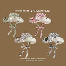 1顶女士条纹抽绳渔夫帽，户外大帽檐防紫外线双面徒步帽，多功能 - 雙面白標條紋 - 查看 6