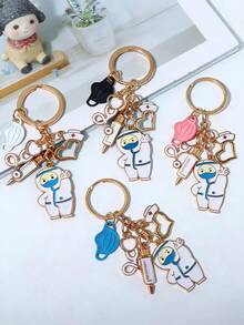 1pc Interesting And Cute Big White Medical Angel Keychain, Cartoon Mask, Needle Tube, Nurse Hat, Key Chain Bag, Key Hanging, Nursing Uniform Decoration, Student School Bag Decoration, Gifts Between Colleagues Gifts For Mother, Father, Graduation, And Teacher - Multicolor - View 2