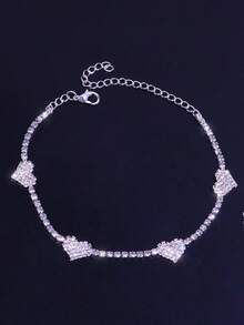 1件双心形水钻脚链，闪亮脚饰，适合海滩、度假和日常佩戴 - 銀色 - 查看 2