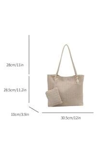 Fashionable Straw Woven Tote Bag, Casual Large Capacity Shoulder Bag For Women, Spring/Summer - Beige - View 4