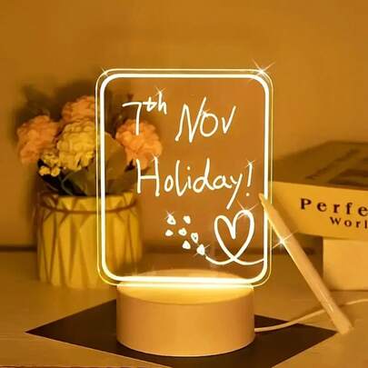 1pc DIY Heart-Shaped Message Board LED 3D Night Light, USB Powered, Warm Light, With Erasable Pen, Bedroom Sleep Companion Night Light, Atmosphere Decor Night Light, Message Board Night Light, Birthday & Holiday Gift