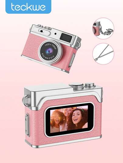Teckwe Mini fotocamera portachiavi, fotocamera digitale portatile 1080P per fotografia, registratore video tascabile per registrazioni di viaggio, regali di compleanno e Natale, accessori di moda