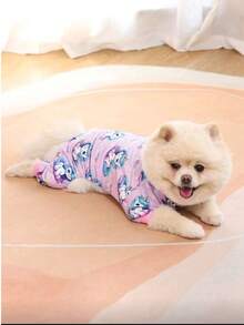 1pc Unicorn Print Pet Pajamas, Suitable For Small And Medium Dogs - Purple - View 3