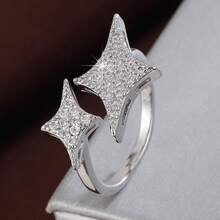1pc Fashion Four-Pointed Star Design Cubic Zirconia Adjustable Ring For Women - Multicolor - View 2