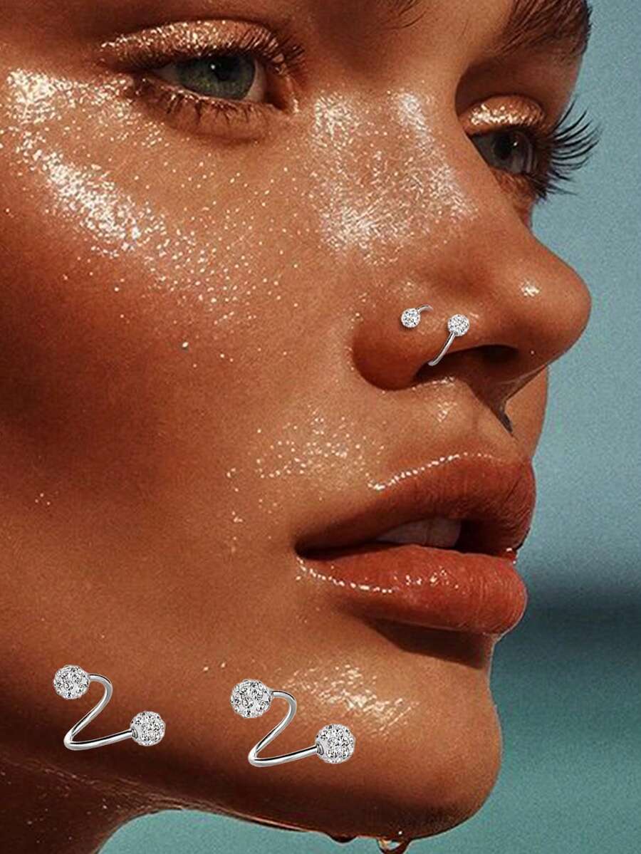 1pc S925 Sterling Silver Shiny Zirconia Ball Screw Nose Ring. Suitable For Daily Wear, Perfect Gift For Girlfriend, Mother And Sister. - Single Nose Ring - View 1