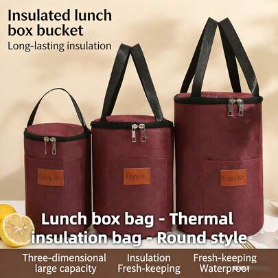 1Pc Round Wide-Opening Insulated Lunch Bag, Large Capacity Thermal Bento Tote. Thickened Portable Lunch Box Bag With Handle, Reusable & Unisex. Multi-Purpose For Office, School, Beach, Picnic & Camping. Ideal Kitchen & Travel Essential, Perfect Gift For Family & Friends For Mother's Day, Father's Day, Halloween, Thanksgiving, Christmas, New Year, Valentine's Day & Birthdays. Kitchen,Kitchen Items,Kitchen Accessories,Kitchen Essentials,Mothers Day Gift.