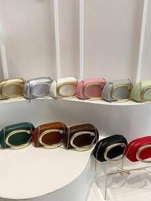 PU皮革手拿包，时尚优雅的方形晚宴包，正式派对包，礼服包，舞会礼服包，链条包，婚礼包 - 黑色 - 查看 2