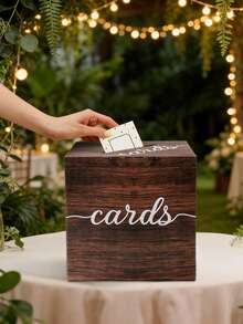 1 Stück Holzmaserung Papier Kartenbox, Baby Dusche Kartenbox mit Schlitz, Gender Reveal Party Abstimmungsbox, Junge oder Mädchen, Gender Reveal Party Spiel Zubehör, Kartengeschenkbox, für Hochzeit, Jahrestag, Geburtstag Party, Abschlussfeier, Hochzeit Kartenbox, Hochzeit Tisch Mittelstück Dekoration, Baby Dusche Dekoration, Baby Dusche Party Zubehör - Holzmaserung - Übersicht 5