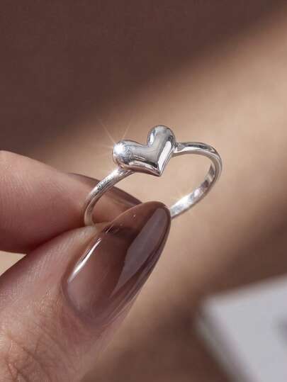 1pc Vintage 925 Sterling Silver Heart-Shaped Crystal Ring, Women's Minimalist Silver Ring, Exquisite Jewelry, Luxury Brand