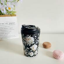 1pc 350ml/11.84oz Stainless Steel Vacuum Insulated Tumbler, Elegant Floral Pattern Coffee Cup, Car Water Bottle - Multicolor - View 8