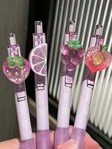 1支/4支装冰爽多汁葡萄/桃子香味笔吊坠，高品质按动式圆珠笔，黑色速干墨水，学生返校必备文具 - A - 查看 5