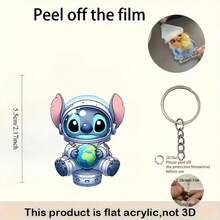2D Flat - A 2D Acrylic Astronaut Stitch Figure Keychain Themed On The Character From "Lilo & Stitch". This Creative And Fun Keychain Comes With A Silver Key Ring, Making It A Great Gift For Holidays, Home Decor, Or Fan Merchandise. - Multicolor - View 7