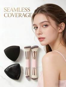 Pink & Gold Dual-Ended Makeup Brushes, Suitable Cosmetic Tools For Beginners - Multicolor - View 1