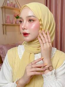 1 chiếc khăn trùm đầu nữ màu trơn bằng vải chiffon mềm mại, kiểu dáng Ả Rập, khăn dài thường ngày, khăn trùm đầu đơn giản, phù hợp cho sử dụng hàng ngày ở Trung Đông. - Màu vàng - Xem 8