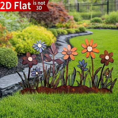 2D平面，1件装农舍风格花卉亚克力花园围栏 - 彩色防风雨户外装饰围栏，适用于庭院、花园和围栏顶部装饰，花卉装饰，适用于11个节日