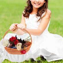 NUOBESTY Cesta tejida en forma de barco con asa cesta de flores tejida a mano para picnic frutas almacenamiento decoraciones para uso doméstico - como en la foto - Ver 4