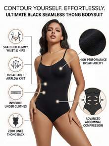 1 bộ định hình liền mạch, nâng eo và mông vô hình, dây đeo co giãn thoải mái, nâng bụng, áo liền quần kèm quần lọt khe, áo liền quần định hình liền mạch dành cho nữ, áo liền quần nâng eo và mông kèm quần lọt khe - màu đen - Xem 3