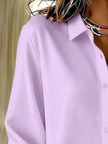 Kemeja Kasual Dasar Ukuran Plus Wanita Lengan Panjang Ringan dengan Kancing Depan - Lilac Purple - View 5